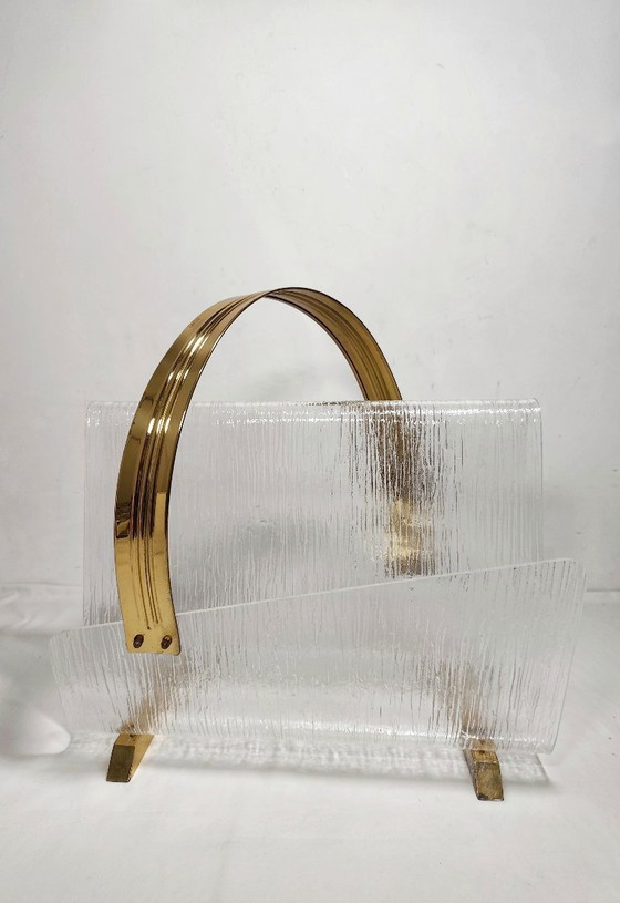 Image 1 of Methacrylate and brass magazine rack. Spain, 1980s.
