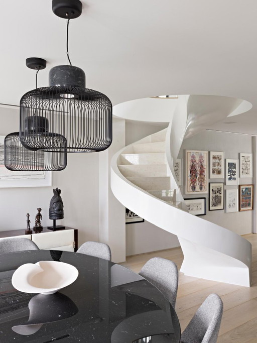 Pair of Design B-Lux Keshi S50 Black Metal & Marquina Marble Pendant lamps – Belux, hanglampen