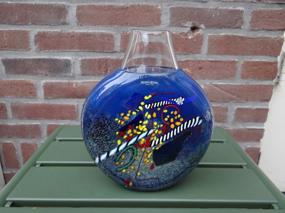Signed Bertil Vallien for Kosta Boda ‘Meteor’ Blue Glass Vase Sweden (photo 3 of 9)