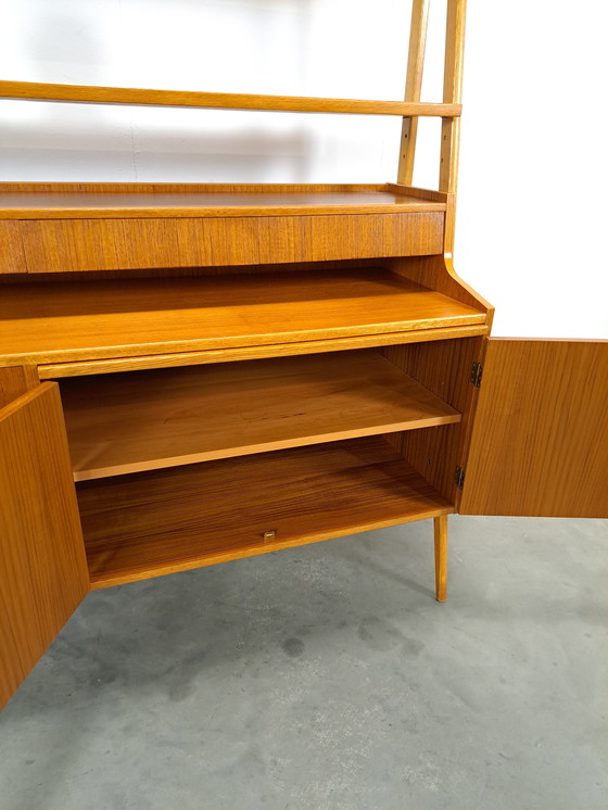 Image 1 of Teak Veneer Cabinet From Sweden With Drawers, Shelf And Extendable Shelf