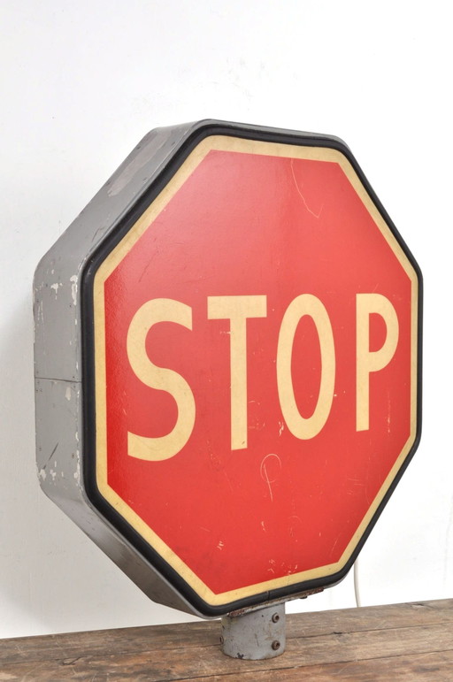 Vintage XL Stoppschild mit Beleuchtung 1950er Jahre