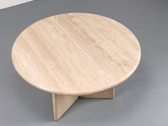 Image 1 of Tavolino da caffè circolare in travertino vintage, anni '70