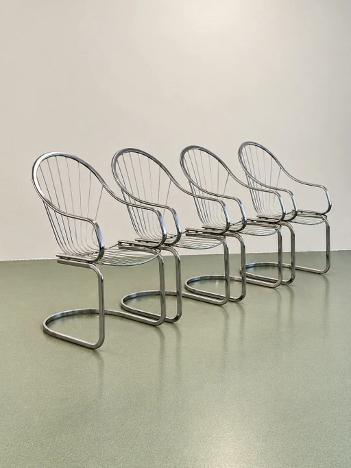 Set of Four Chrome Cantilever Dining Chairs, 1970’s