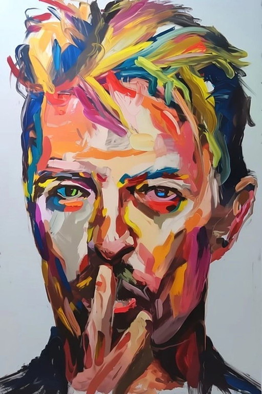 Hommage an David Bowie – Expressives Pop-Art-Porträt | 80 × 120 cm | Pigmentdruck Alu-Dibond mit Transparent-Airbrush-Veredelt