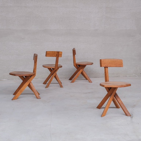 Image 1 of Pierre Chapo Französischer Mid-Century Ulm S34 Stuhl (4 verfügbar)
