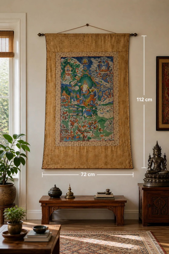Antique Thangka Yab Yum 112 cm – Paintings & Drawings, Canvas, Silk (photo 2 of 7)