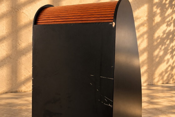 Vintage filing cabinet | office cabinet | 1960s | tambour door, Wood, Black (photo 5 of 8)