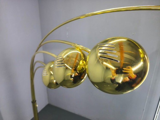 Image 1 of Dänische Bogenstehlampe von Bilka, Messing, Marmor, 1970er Jahre