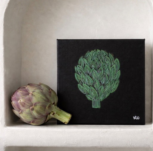 Klein schilderij op canvas, Artisjok