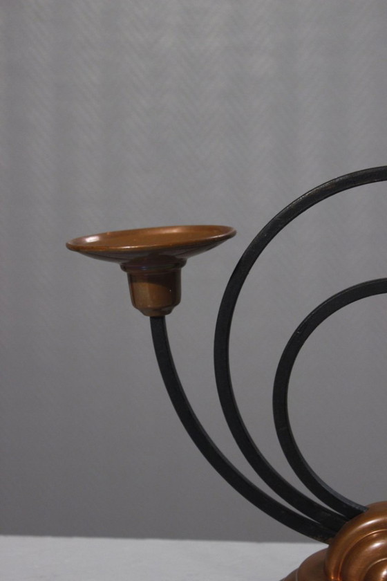 Image 1 of Portacandele modernista in rame e ferro, Villedieu, Francia, anni '30, Art Déco