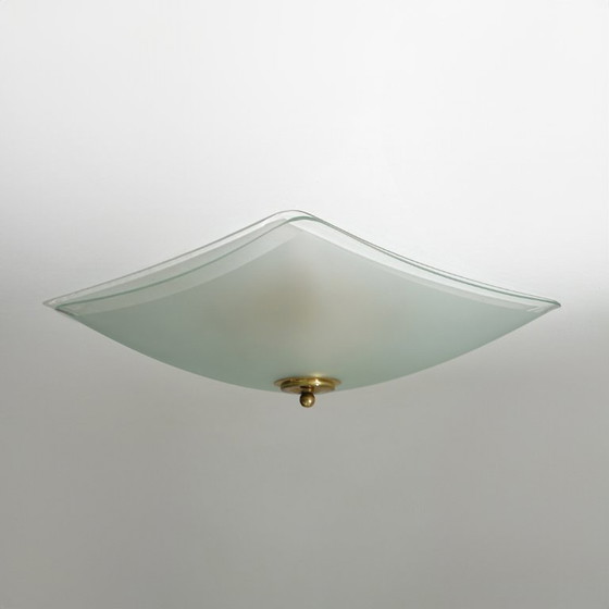 Image 1 of Lampada da soffitto in vetro satinato e ottone, anni '70