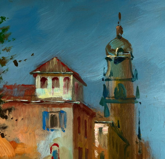 Image 1 of Original Oil Painting River Street Landscape Water channels of the city walls