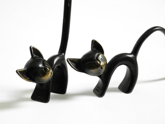 Image 1 of Two Mid Century Modern brass cats as ring holders by Walter Bosse for Herta Baller