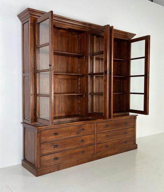 Eichholtz Sideboard - Bookcase - Display cabinet - solid oak cabinet Flamant, Wood, Glass, Brown, Klassiek (photo 5 of 15)