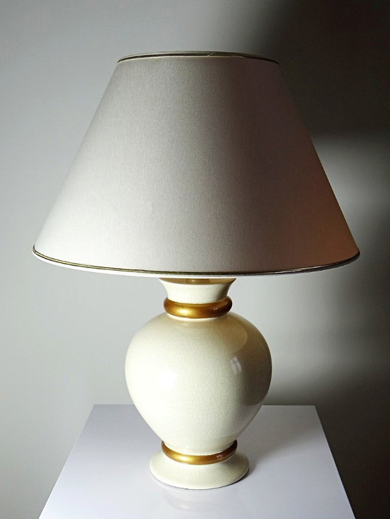 Image 1 of Vintage cream-white crackled earthenware lamp, Le Dauphin, 1960s-70s, Panama