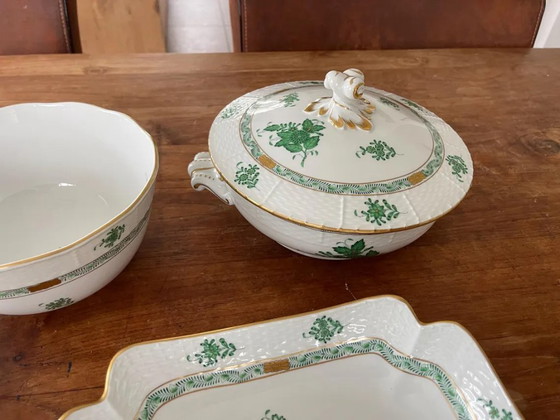 Image 1 of Gorgeous Herend Hungary Apponyi Chinese Bouquet Green Complete Dinner, Breakfast and Tea/Coffee Service Set – 6 Place Settings