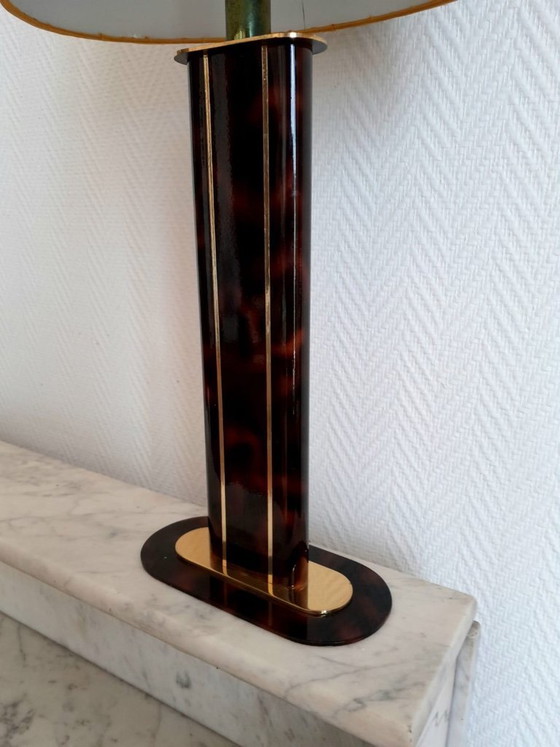 Image 1 of Black and gold Hollywood Regency tortoiseshell lamp