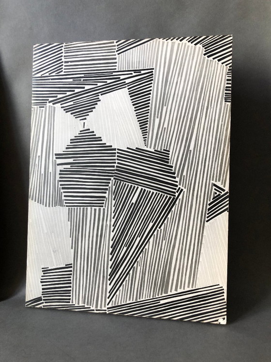 Image 1 of Set of 2 vintage wooden panels with print patterns 1960s / 1970s