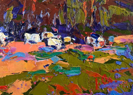 Image 1 of Original Oil Painting Summer Nature Landscape Morning at the edge of the forest