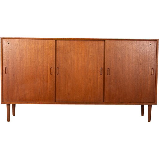Aparador vintage de madera de teca con tres puertas correderas, años 70