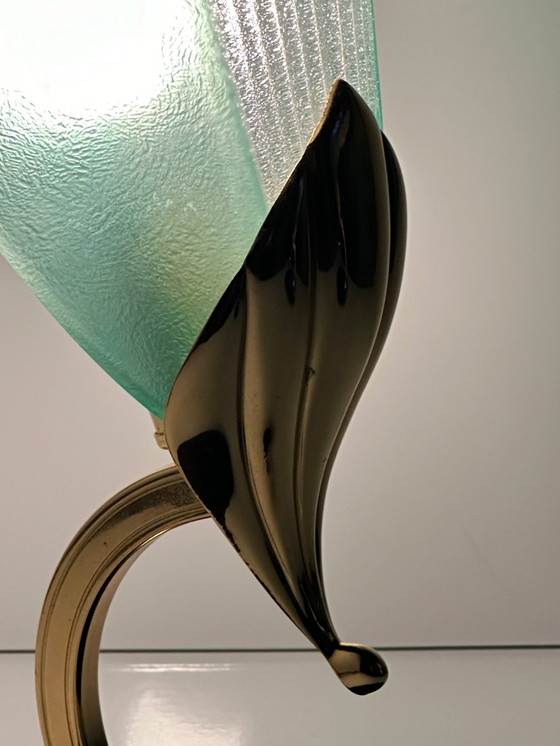 Image 1 of Lot de 2 lampes de table vintage en verre de Murano, style Néfertiti, laiton et métal, style post-moderne, années 80 et 1980, It