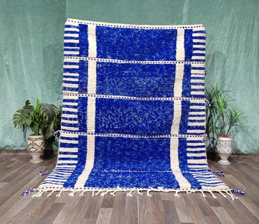 Tapis en laine nationale marocaine tissé a la main traditionnelle bleu taille 200/300 cm – Aime Té, vloerkleden en tapijten