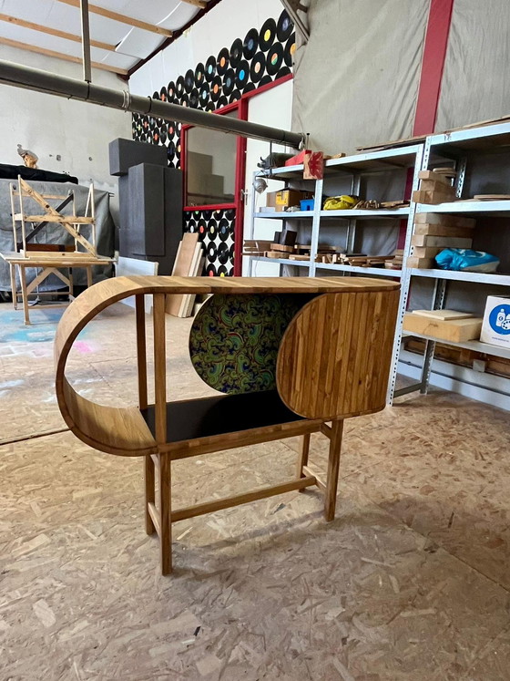 Image 1 of Unique wooden cabinet with roller door, handmade