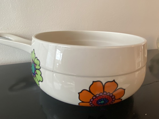 Image 1 of Rara pentola per fonduta di verdure vintage Villeroy & Boch degli anni '60/'70, variante floreale del modello Acapulco.