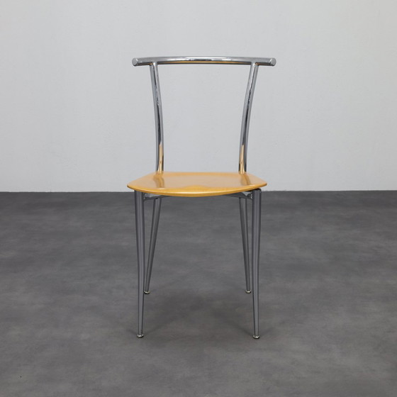 Image 1 of 4x Postmoderner Esszimmerstuhl Chrom & Sperrholz Segis, 90er Jahre