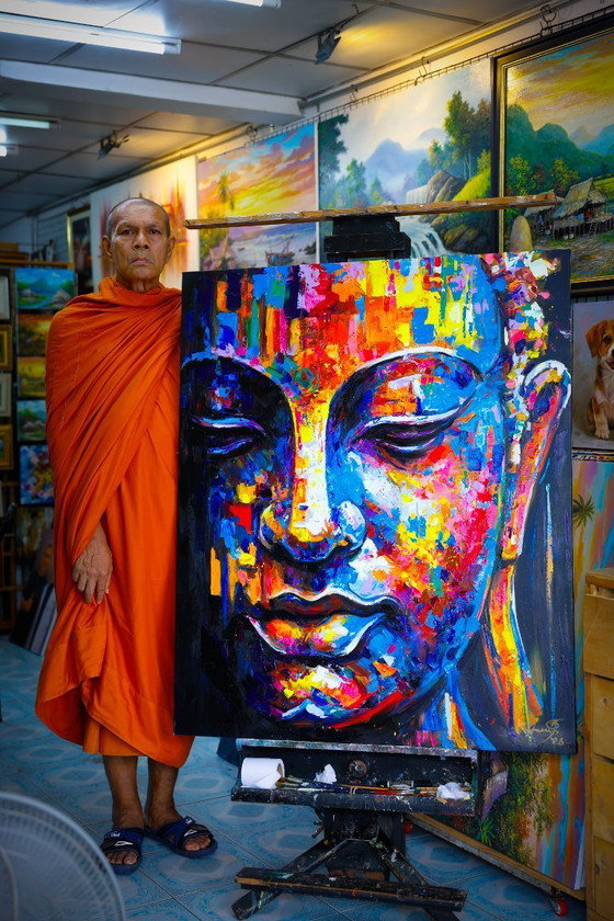 Image 1 of Peinture unique de Bouddha peinte à la main « Équilibre sacré » – Seksak Jaichumchen – 100×120 cm