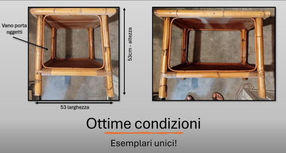 Set Artigianale Vintage Composto Da Tre Sedie E Due Tavolini Coordinati, Realizzati In Bambù E Vimini (photo 4 of 5)