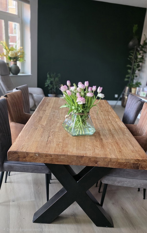 Massief teakhouten eettafel 220 x 100 x 077