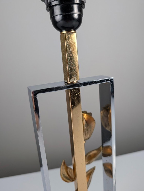 Maison Charles tafellamp in chroom en verguld brons met roosmotief, Frankrijk, jaren 70 – Tafellampen, Bronze (photo 4 of 13)