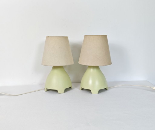 Paire de Lampes de Table Vintage Y2K IKEA, Céramique Vert Pastel, Lampes de Chevet Postmodernes Années 90, (photo 2 of 10)