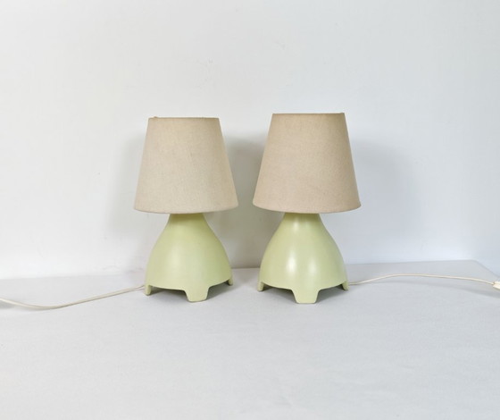 Coppia di Lampade da Tavolo Vintage Y2K IKEA, Ceramica Verde Pastello, Lampade da Comodino Postmoderne Anni (photo 2 of 10)