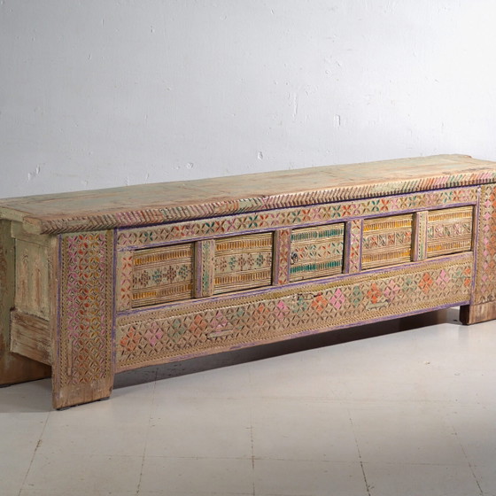 Credenza antica dipinta in legno di pino – Xinjiang, circa 1930 – Credenze con vetrina, Wood (photo 4 of 40)