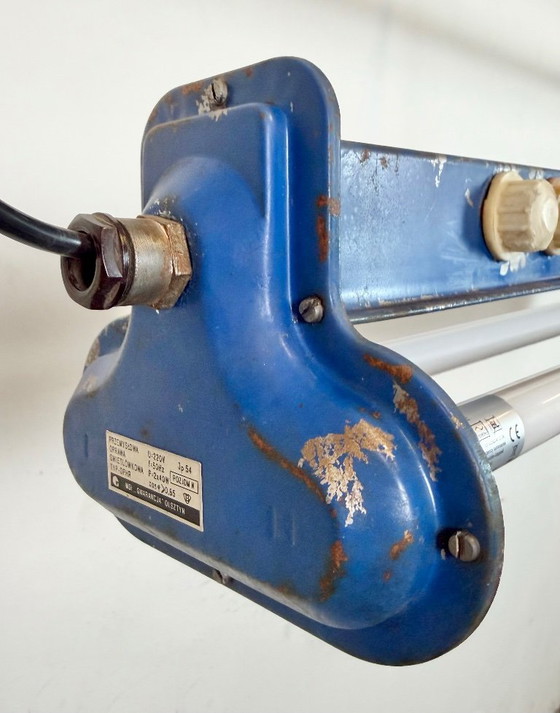 Image 1 of Blauwe industriële hanglamp, jaren 70