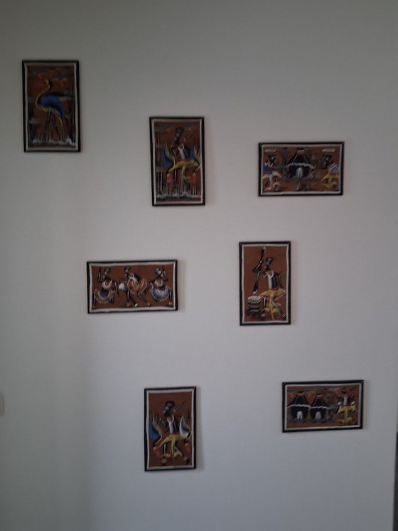 Image 1 of Set di 7 dipinti africani su legno (Fidos, anni '50 - '60)