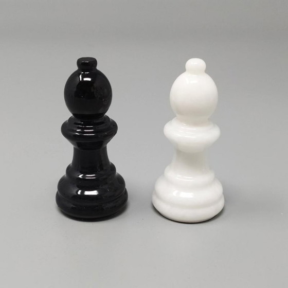Image 1 of 1970s Gorgeous Black and White Chess Set in Volterra Alabaster Handmade Made in Italy