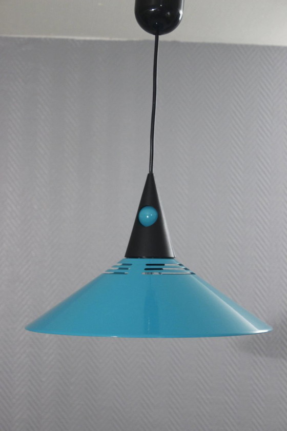 Image 1 of Postmoderne Memphis-Pendelleuchte aus Metall und Kunststoff, brillantes Design, 1980er Jahre