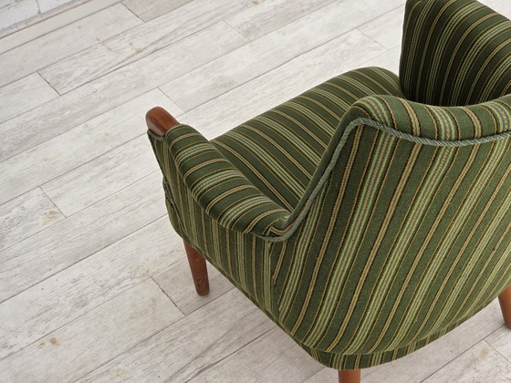 Image 1 of 1960er Jahre Dänischer Sessel, Grüne Möbelwolle, Teakholz