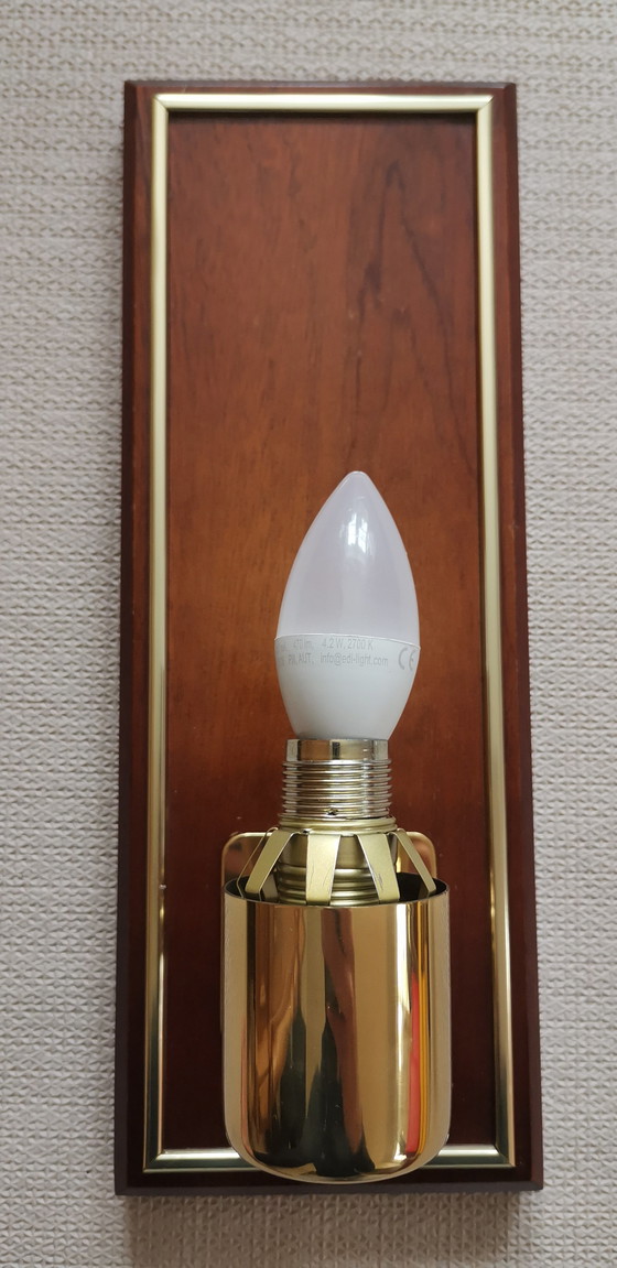 Image 1 of Set of Hollywood Regency ice glass wall lamps by Hillebrand teak vintage 70s