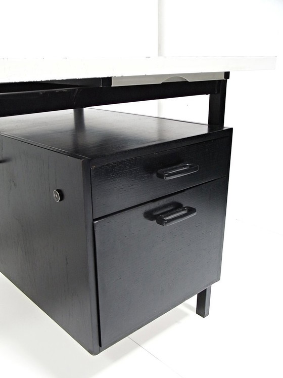 Image 1 of Writing Desk in Black Stained Oak with White Lacquered Top by Herbert Hirche for Christian Holzäpfel KG, Germany, 1960s