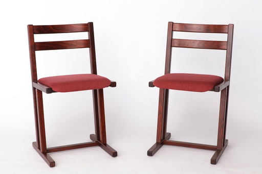 Pair of Vintage Casala Dining Chairs – Mid-Century German Design, Beechwood Frame, Cherry Red Upholstery, 1950s–1960s