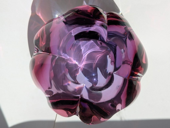 Image 1 of Grote asbak/zak tulp, paars en blauw, Murano Sommerso glas, Italië, 1970