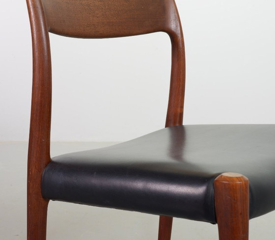 Image 1 of Mid-Century Scandinavian Niels Otto Moller Teak Wooden Dining Chairs with Black Leather Upholstery, Model 77. Set of 4.