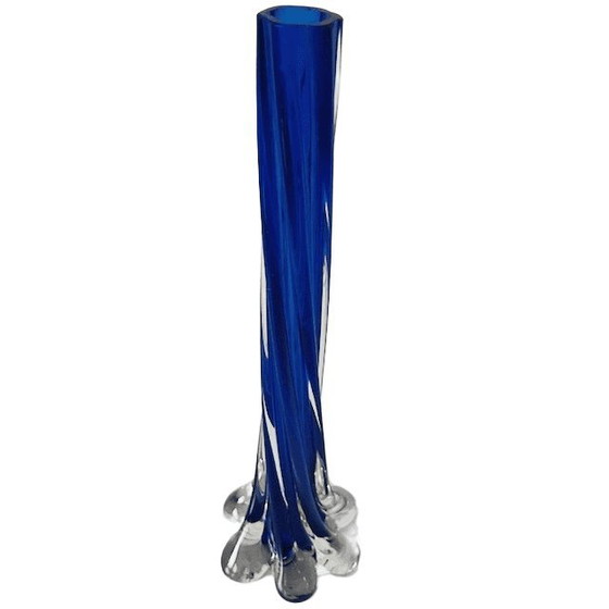 Image 1 of Vaso vintage in vetro blu ritorto con stelo ritorto, metà secolo, anni '50