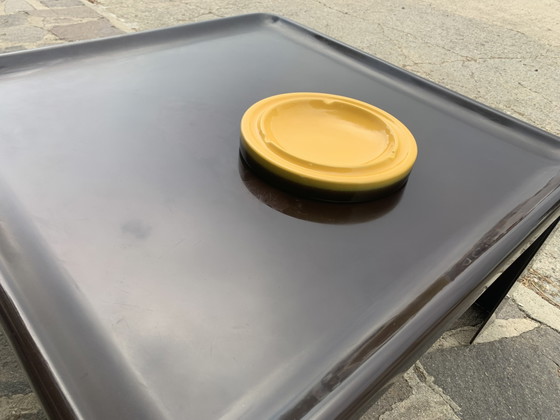 Image 1 of Large Vintage 1970s Round Ashtray, Ø 22 cm - Fat Lava Ceramic, Mustard Yellow and Brown - WGP
