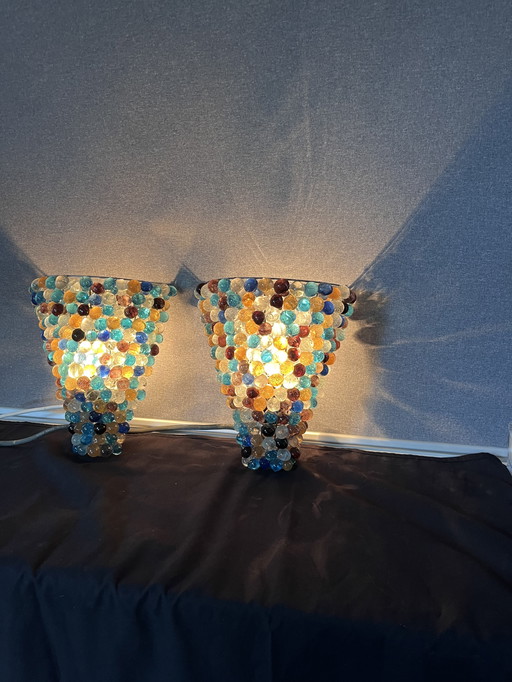 2x Murano Glas Vintage Wandlampen uit de ‘80 Jaren