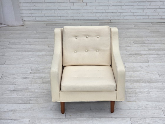 Image 1 of 1970er Danish Lounge Chair, Möbelwolle, Teakholzbeine